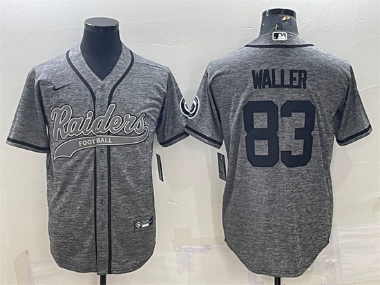 Men Las Vegas Raiders 83 Darren Waller Grey With Patch Cool Base Stitched Baseball Jersey