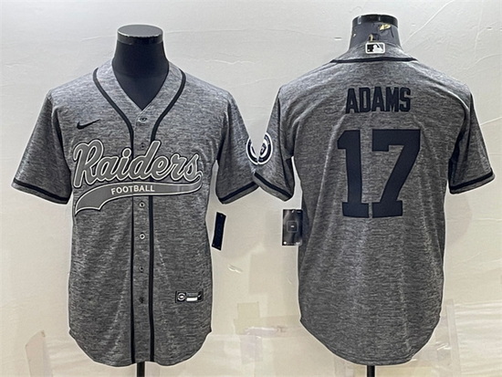 Men Las Vegas Raiders 17 Davante Adams Grey With Patch Cool Base Stitched Baseball Jersey