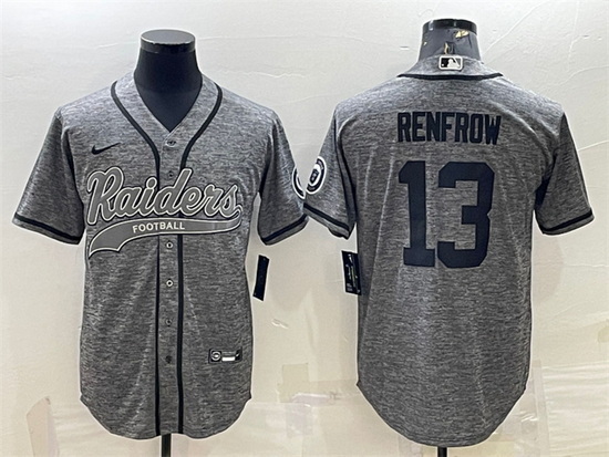 Men Las Vegas Raiders 13 Hunter Renfrow Grey With Patch Cool Base Stitched Baseball Jersey