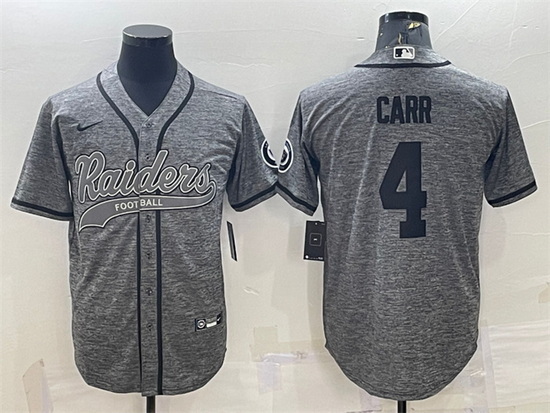 Men Las Vegas Raiders 4 Derek Carr Grey With Patch Cool Base Stitched Baseball Jersey