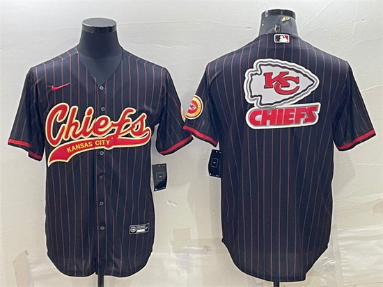 Men Kansas City Chiefs Black Team Big Logo With Patch Cool Base Stitched Baseball Jersey