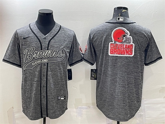 Men Cleveland Browns Grey Team Big Logo With Patch Cool Base Stitched Baseball Jersey