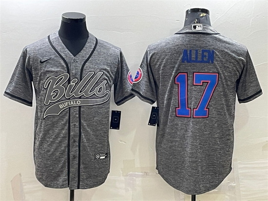 Men Buffalo Bills 17 Josh Allen Grey With Patch Cool Base Stitched Baseball Jersey