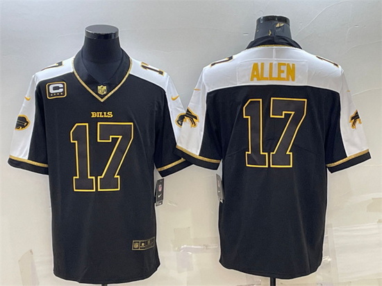 Men Buffalo Bills 17 Josh Allen Black Gold With C Patch Thanksgiving Vapor Untouchable Limited Stitc