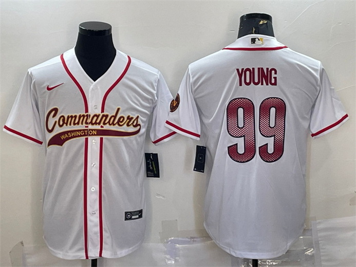 Men Washington Commanders 99 Chase Young White With Patch Cool Base Stitched Baseball Jersey