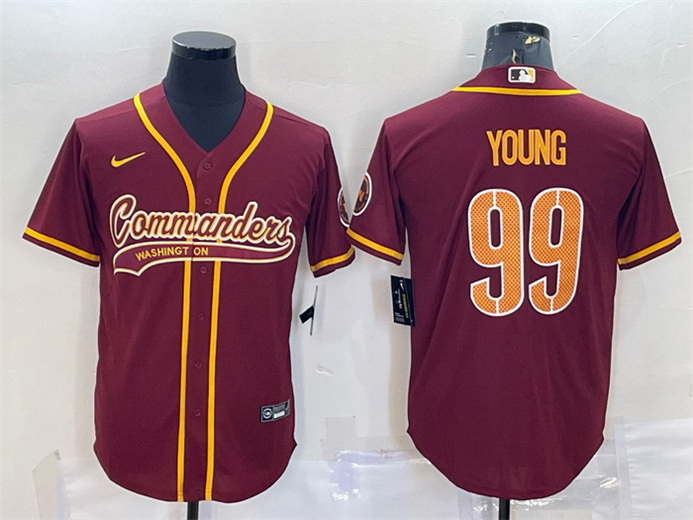 Men Washington Commanders 99 Chase Young Burgundy With Patch Cool Base Stitched Baseball Jersey