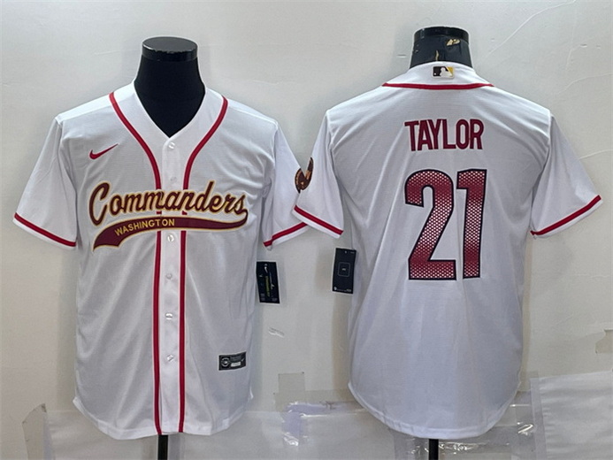 Men Washington Commanders 21 Sean Taylor White With Patch Cool Base Stitched Baseball Jersey