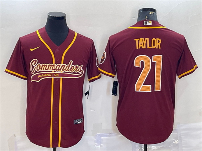 Men Washington Commanders 21 Sean Taylor Burgundy With Patch Cool Base Stitched Baseball Jersey