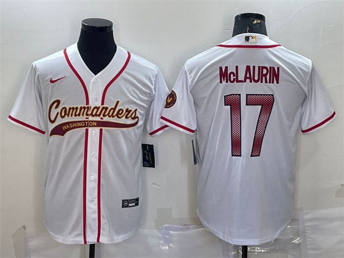 Men Washington Commanders 17 Terry McLaurin White With Patch Cool Base Stitched Baseball Jersey