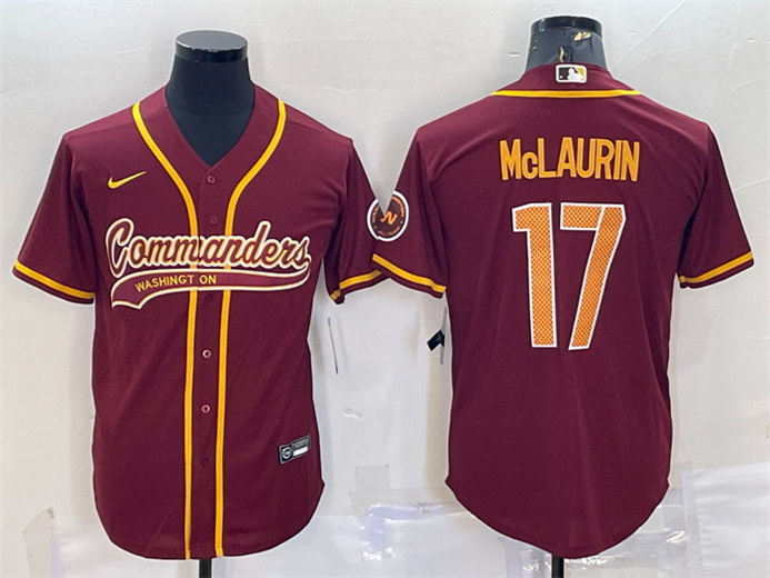 Men Washington Commanders 17 Terry McLaurin Burgundy With Patch Cool Base Stitched Baseball Jersey