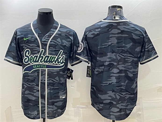 Men Seattle Seahawks Blank Grey Camo With Patch Cool Base Stitched Baseball Jersey