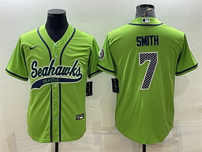 Men Seattle Seahawks 7 Geno Smith Green With Patch Cool Base Stitched Baseball Jersey