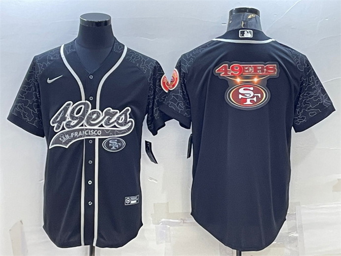 Men San Francisco 49ers Black Reflective Team Big Logo With Patch Cool Base Stitched Baseball Jersey