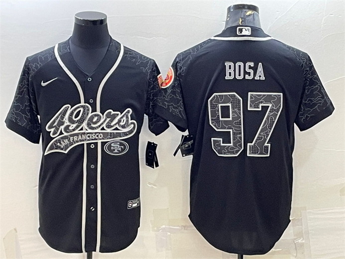 Men San Francisco 49ers 97 Nick Bosa Black Reflective With Patch Cool Base Stitched Baseball Jersey