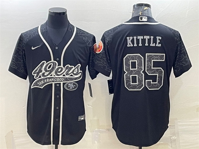 Men San Francisco 49ers 85 George Kittle Black Reflective With Patch Cool Base Stitched Baseball Jer