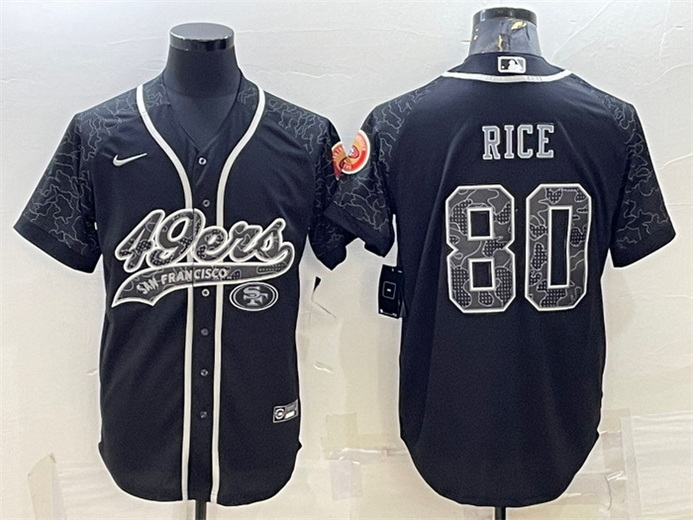 Men San Francisco 49ers 80 Jerry Rice Black Reflective With Patch Cool Base Stitched Baseball Jersey