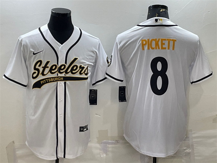 Men Pittsburgh Steelers 8 Kenny Pickett White With Patch Cool Base Stitched Baseball Jersey