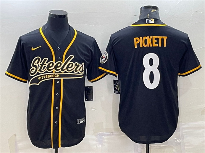 Men Pittsburgh Steelers 8 Kenny Pickett Black With Patch Cool Base Stitched Baseball Jersey