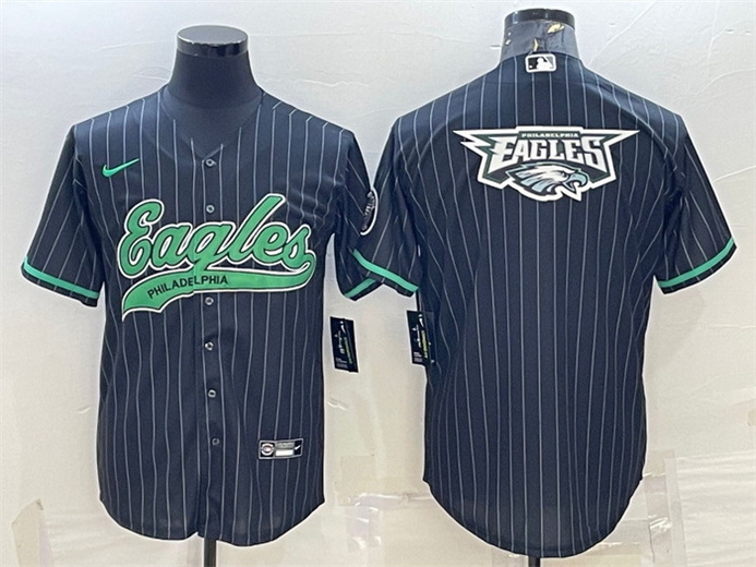 Men Philadelphia Eagles Black Team Big Logo With Patch Cool Base Stitched Baseball Jersey