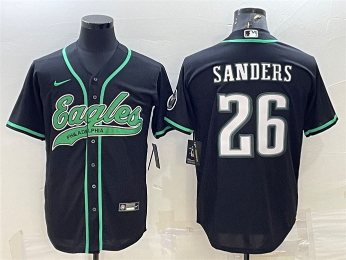 Men Philadelphia Eagles 26 Miles Sanders Black With Patch Cool Base Stitched Baseball Jersey