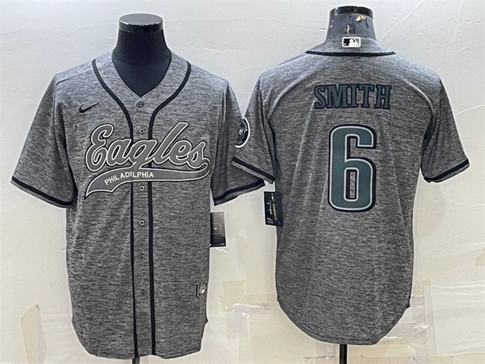 Men Philadelphia Eagles 6 DeVonta Smith Gray With Patch Cool Base Stitched Baseball JerseyS