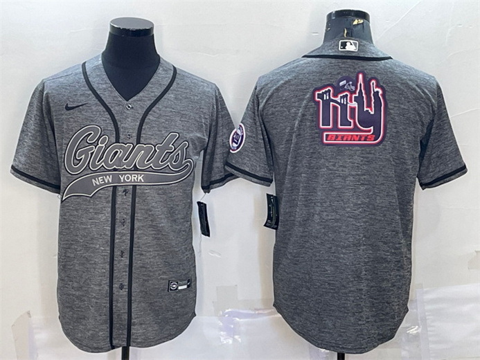 Men New York Giants Grey Team Big Logo With Patch Cool Base Stitched Baseball Jersey