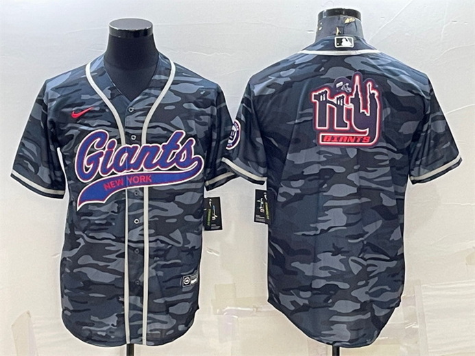 Men New York Giants Grey Camo Team Big Logo With Patch Cool Base Stitched Baseball Jersey