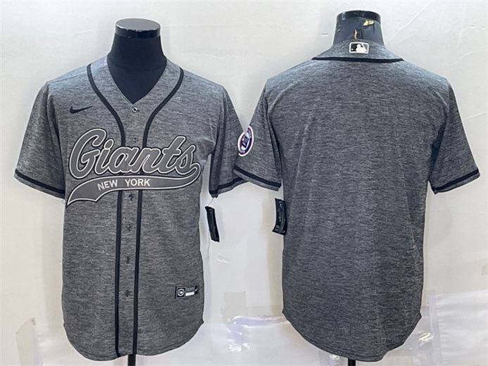 Men New York Giants Blank Grey With Patch Cool Base Stitched Baseball Jersey