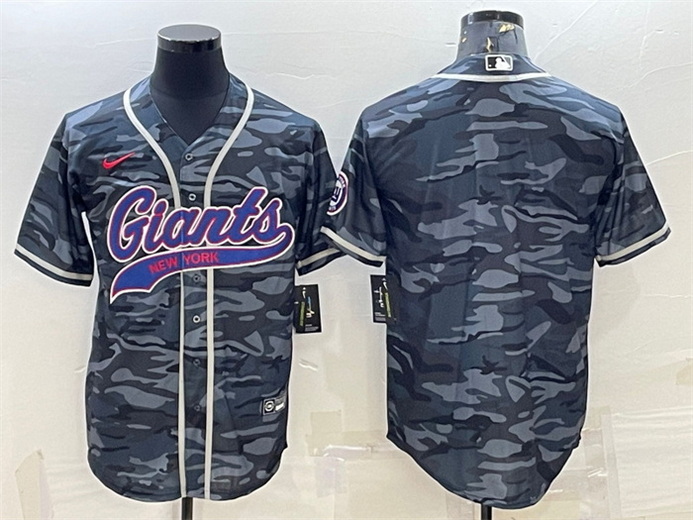 Men New York Giants Blank Grey Camo With Patch Cool Base Stitched Baseball Jersey