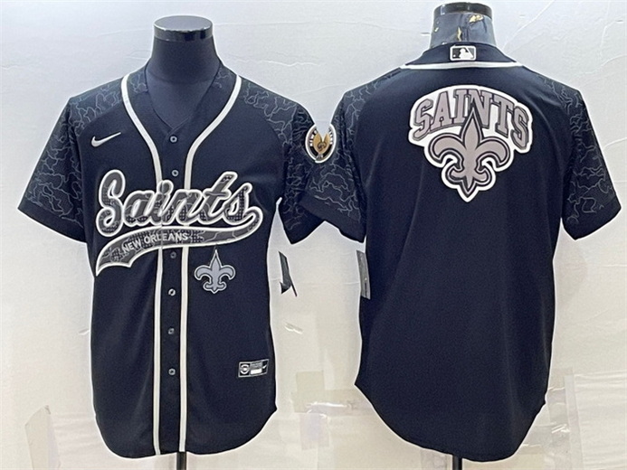 Men New Orleans Saints Black Reflective Team Big Logo With Patch Cool Base Stitched Baseball Jersey