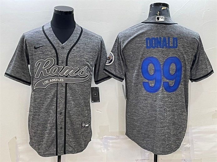 Men Los Angeles Rams 99 Aaron Donald Grey With Patch Cool Base Stitched Baseball Jersey