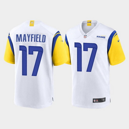 Men Los Angeles Rams 17 Baker Mayfield White Stitched Game Jersey