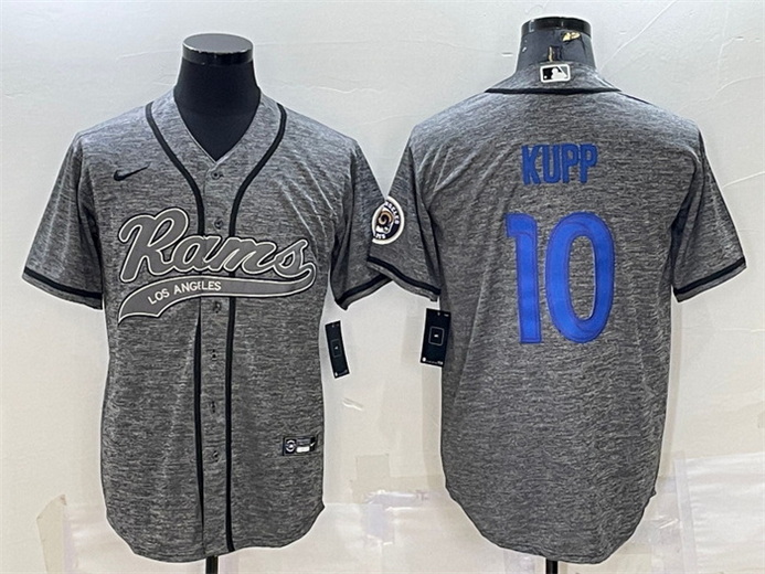 Men Los Angeles Rams 10 Cooper Kupp Grey With Patch Cool Base Stitched Baseball Jersey