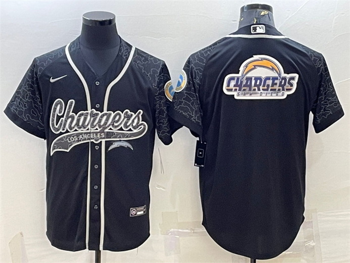 Men Los Angeles Chargers Black Reflective Team Big Logo With Patch Cool Base Stitched Baseball Jerse