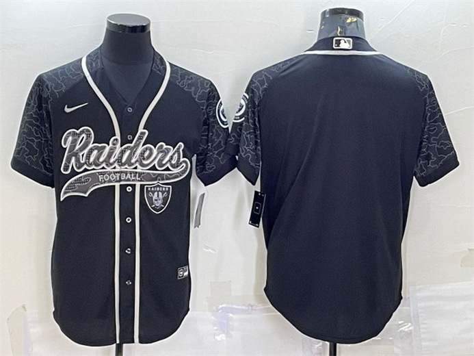 Men Las Vegas Raiders Blank Black Reflective With Patch Cool Base Stitched Baseball Jersey