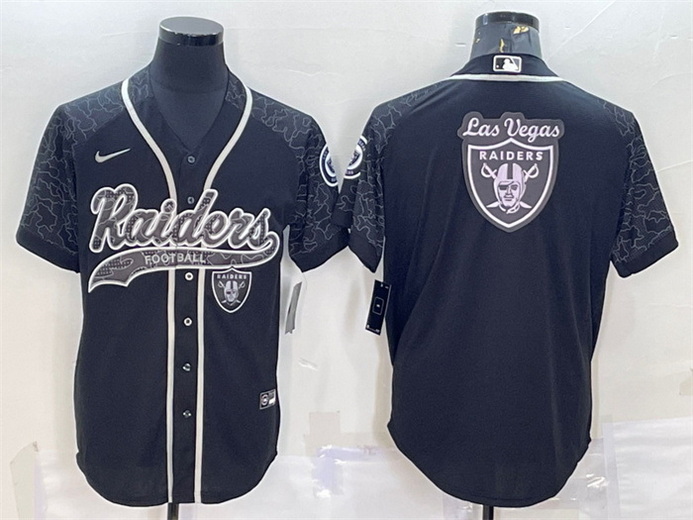 Men Las Vegas Raiders Black Reflective Team Big Logo With Patch Cool Base Stitched Baseball Jersey