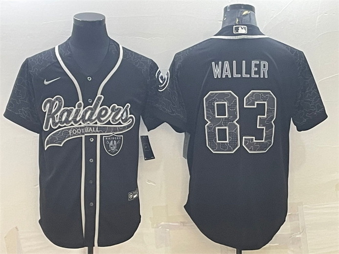 Men Las Vegas Raiders 83 Darren Waller Black Reflective With Patch Cool Base Stitched Baseball Jerse