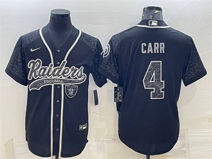 Men Las Vegas Raiders 4 Derek Carr Black Reflective With Patch Cool Base Stitched Baseball Jersey