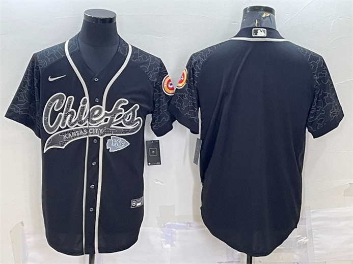 Men Kansas City Chiefs Blank Black Reflective With Patch Cool Base Stitched Baseball Jersey