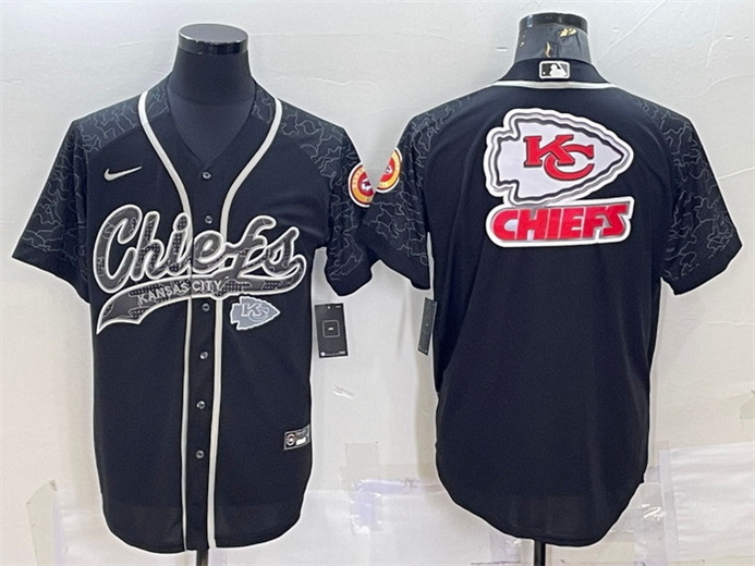 Men Kansas City Chiefs Black Reflective Team Big Logo With Patch Cool Base Stitched Baseball Jersey