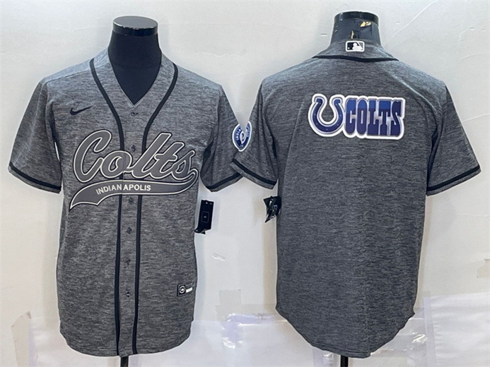 Men Indianapolis Colts Grey Team Big Logo With Patch Cool Base Stitched Baseball Jersey