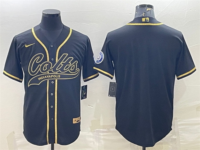 Men Indianapolis Colts Blank Black Gold With Patch Cool Base Stitched Baseball Jersey