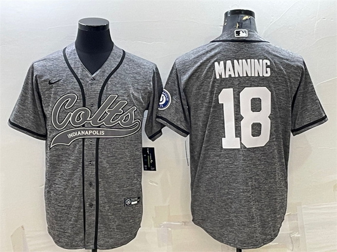 Men Indianapolis Colts 18 Peyton Manning Grey With Patch Cool Base Stitched Baseball Jersey