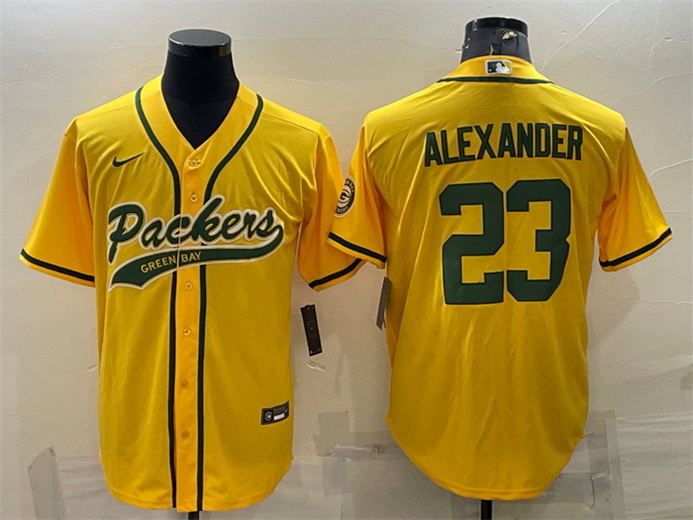 Men Green Bay Packers 23 Jaire Alexander Gold With Patch Cool Base Stitched Baseball Jersey