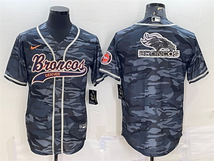 Men Denver Broncos Grey Camo Team Big Logo With Patch Cool Base Stitched Baseball Jersey