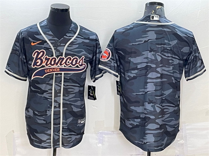 Men Denver Broncos Blank Grey Camo With Patch Cool Base Stitched Baseball Jersey