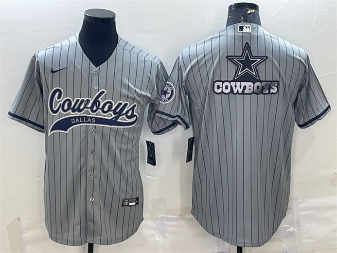 Men Dallas Cowboys Grey Team Big Logo With Patch Cool Base Stitched Baseball Jersey