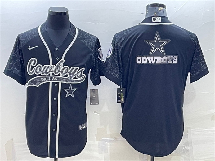 Men Dallas Cowboys Black Reflective Team Big Logo With Patch Cool Base Stitched Baseball Jersey