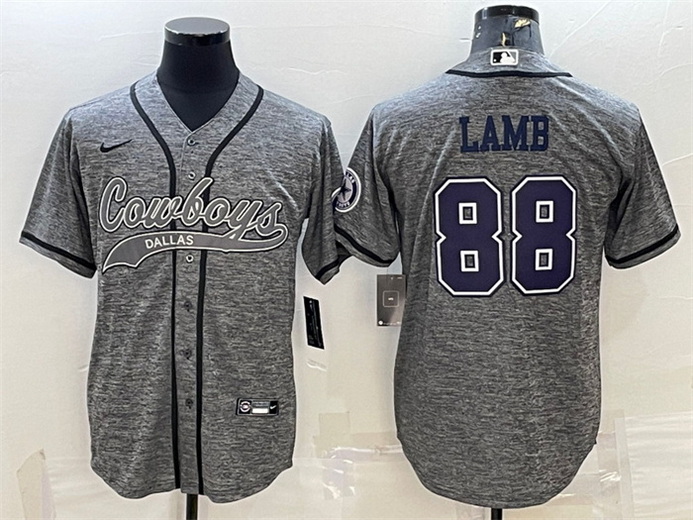 Men Dallas Cowboys 88 CeeDee Lamb Grey With Patch Cool Base Stitched Baseball JerseyS