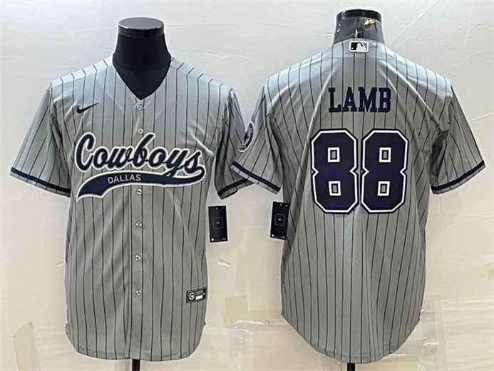 Men Dallas Cowboys 88 CeeDee Lamb Grey With Patch Cool Base Stitched Baseball Jersey